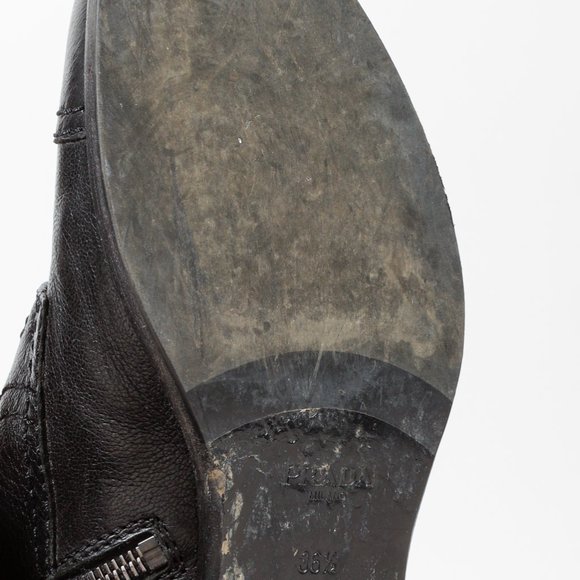 Prada Black Leather Ankle Laced Boot with Buckle - Picture 5 of 12